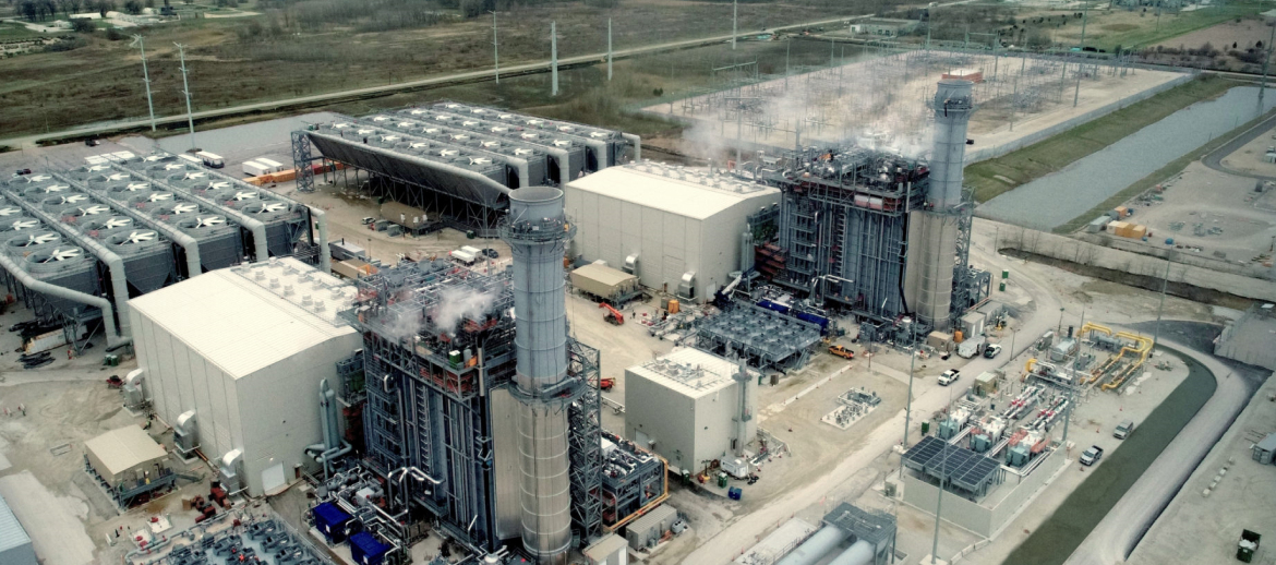 Exterior image of Jackson Generation, a $1 billion power facility in Elwood, IL